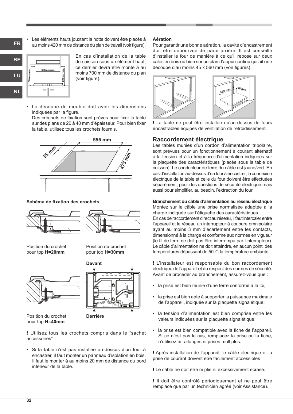 Raccordement électrique | Hotpoint Ariston PH 750 T (AV) R-HA User Manual | Page 32 / 84