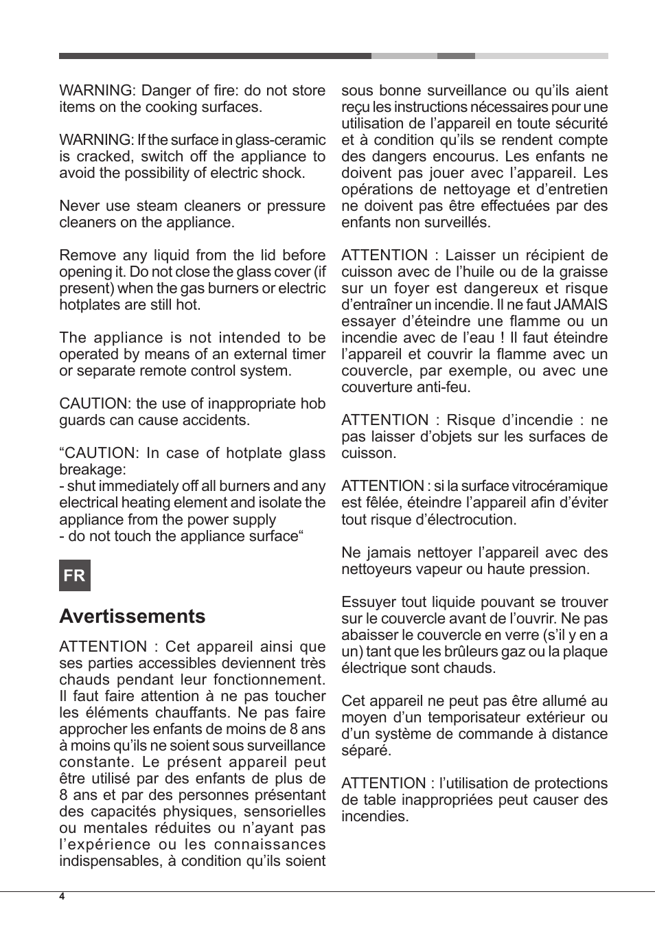 Avertissements | Hotpoint Ariston PH 750 T (AV) R-HA User Manual | Page 4 / 84