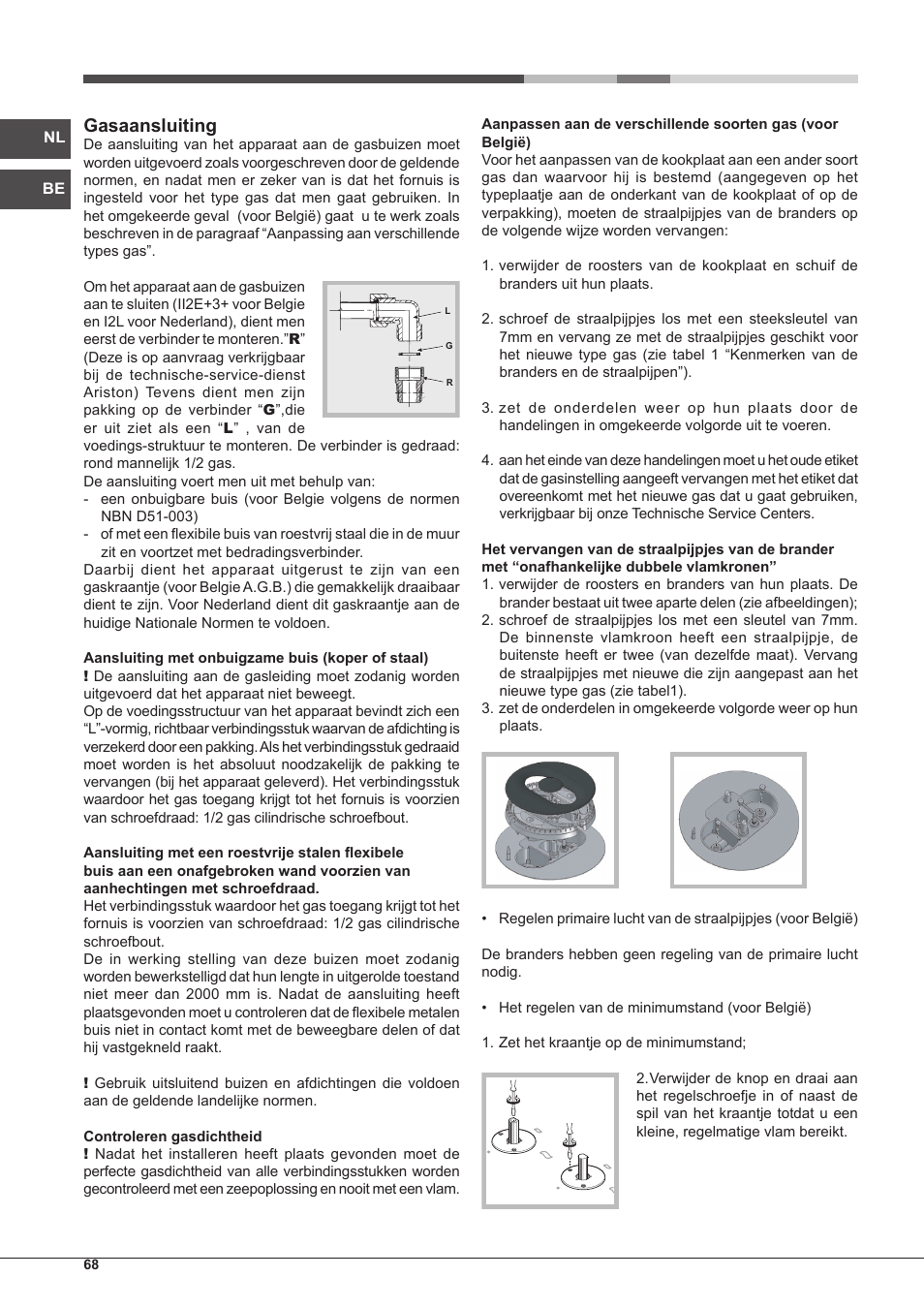 Gasaansluiting | Hotpoint Ariston PH 750 T (AV) R-HA User Manual | Page 68 / 84