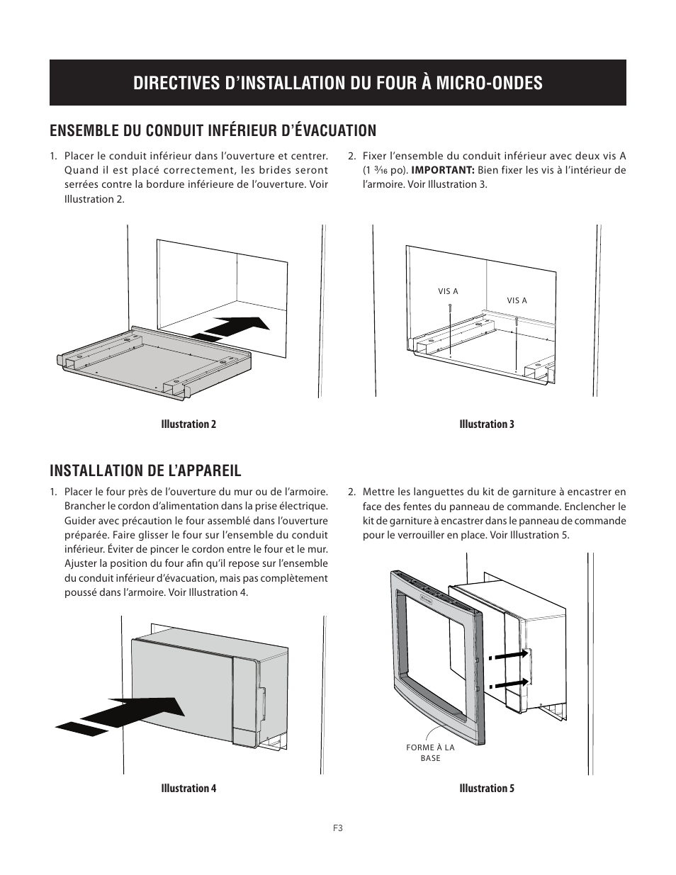 Directives d’installation du four à micro-ondes, Installation de l’appareil, Ensemble du conduit inférieur d’évacuation | Electrolux EI24MO45IBEI30MO45TW User Manual | Page 7 / 12