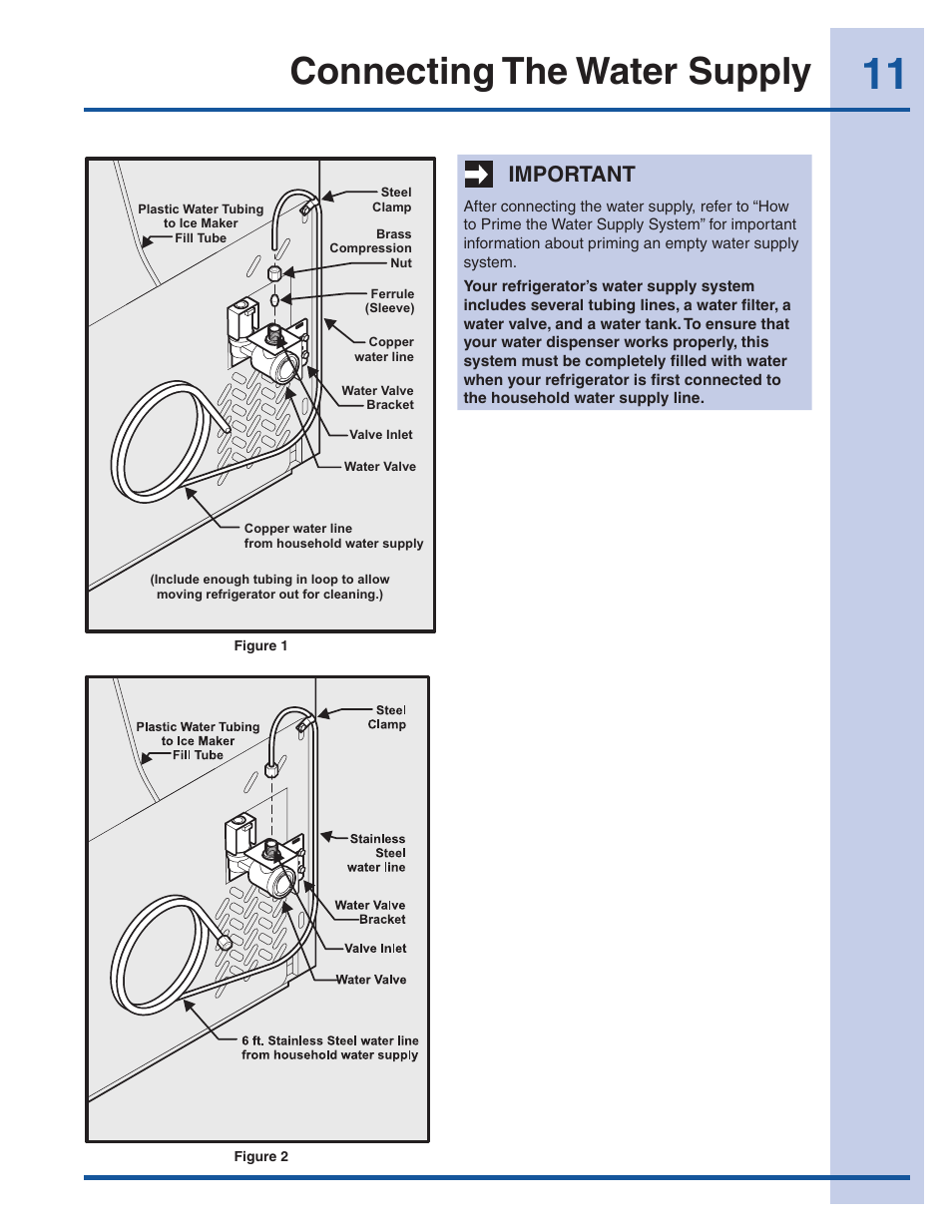 Connecting the water supply, Important | Electrolux EI26SS30JS User Manual | Page 11 / 41