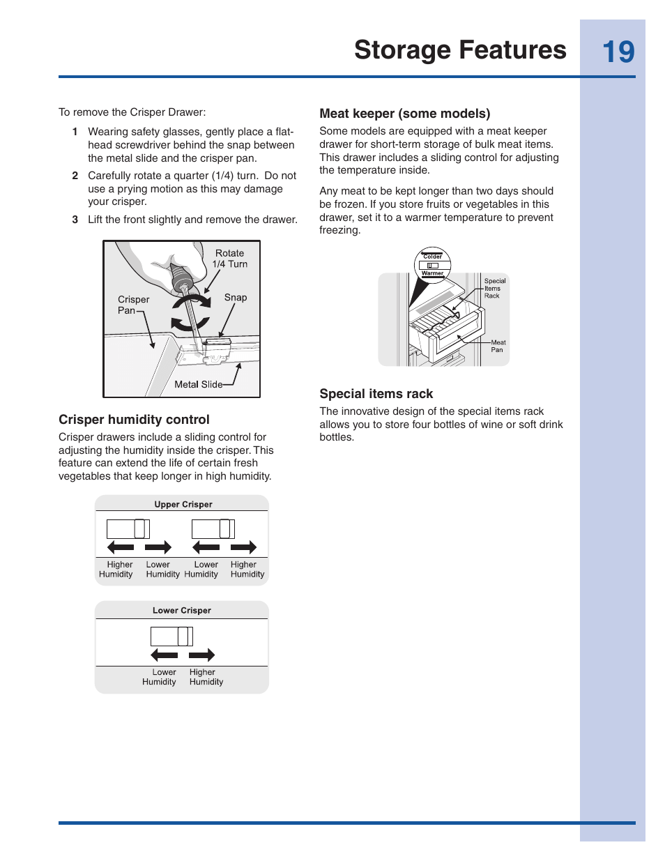 Storage features | Electrolux EI26SS30JS User Manual | Page 19 / 41