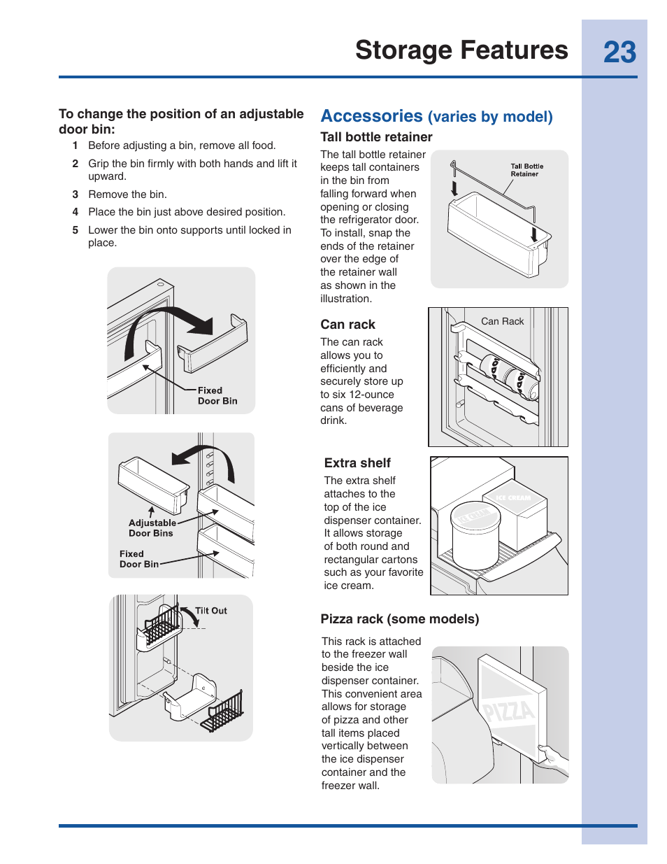 Storage features, Accessories | Electrolux EI26SS30JS User Manual | Page 23 / 41