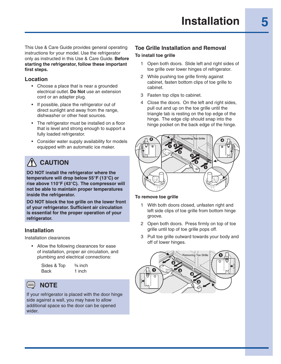 Installation, Caution | Electrolux EI26SS30JS User Manual | Page 5 / 41