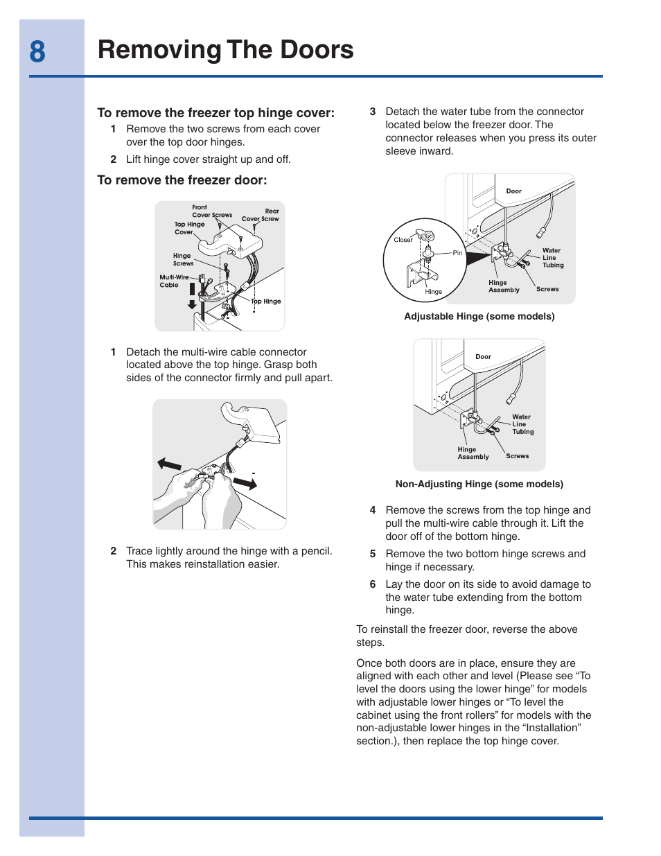 Removing the doors | Electrolux EI26SS30JS User Manual | Page 8 / 41