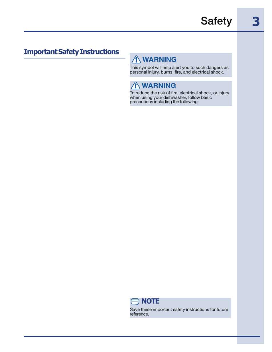 Safety, Important safety instructions | Electrolux EIDW5705PW User Manual | Page 3 / 60