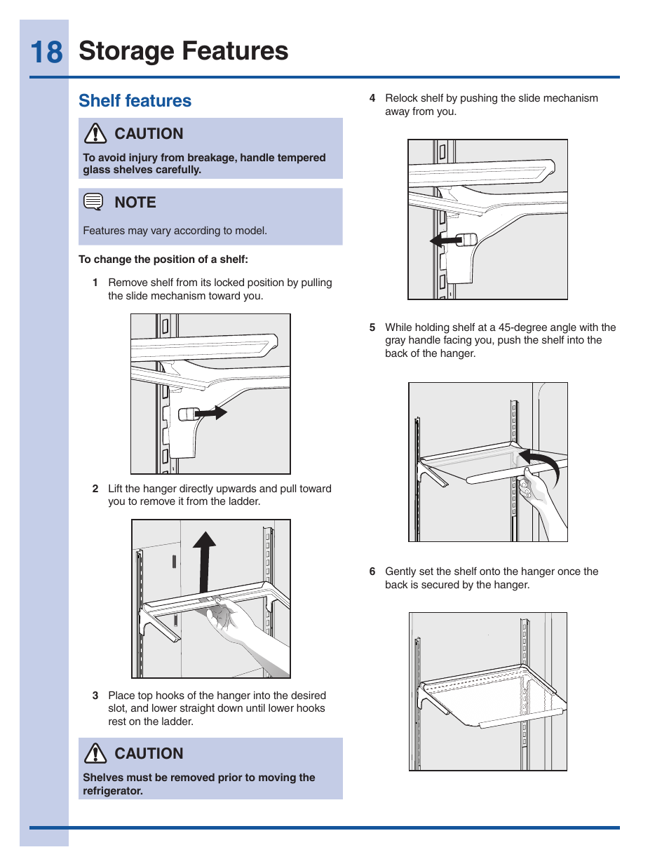 Storage features, Shelf features | Electrolux EI23BC60KS User Manual | Page 18 / 34