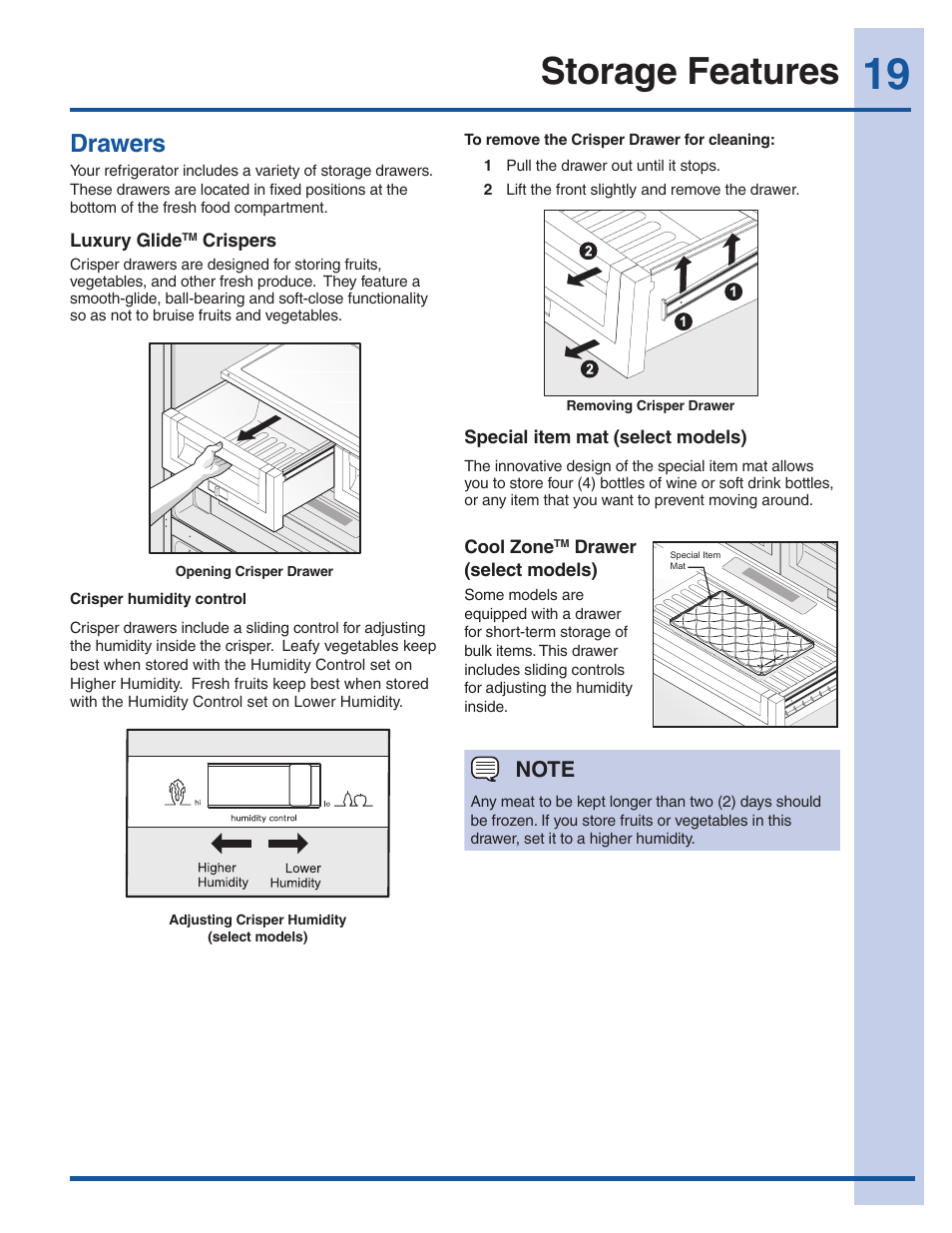 Storage features, Drawers | Electrolux EI23BC60KS User Manual | Page 19 / 34