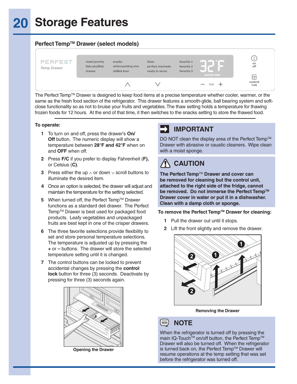 Storage features, Important, Caution | Electrolux EI23BC60KS User Manual | Page 20 / 34