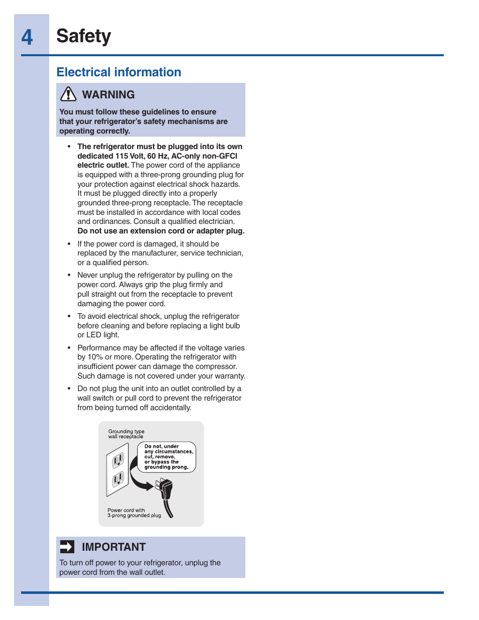 Safety, Electrical information | Electrolux EI23BC60KS User Manual | Page 4 / 34