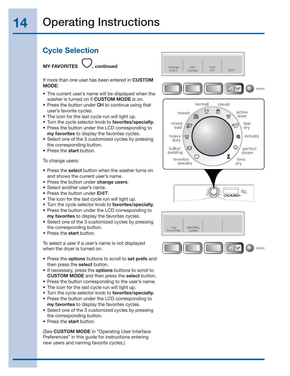 Operating instructions, Cycle selection | Electrolux EWMGD70JIW User Manual | Page 14 / 30