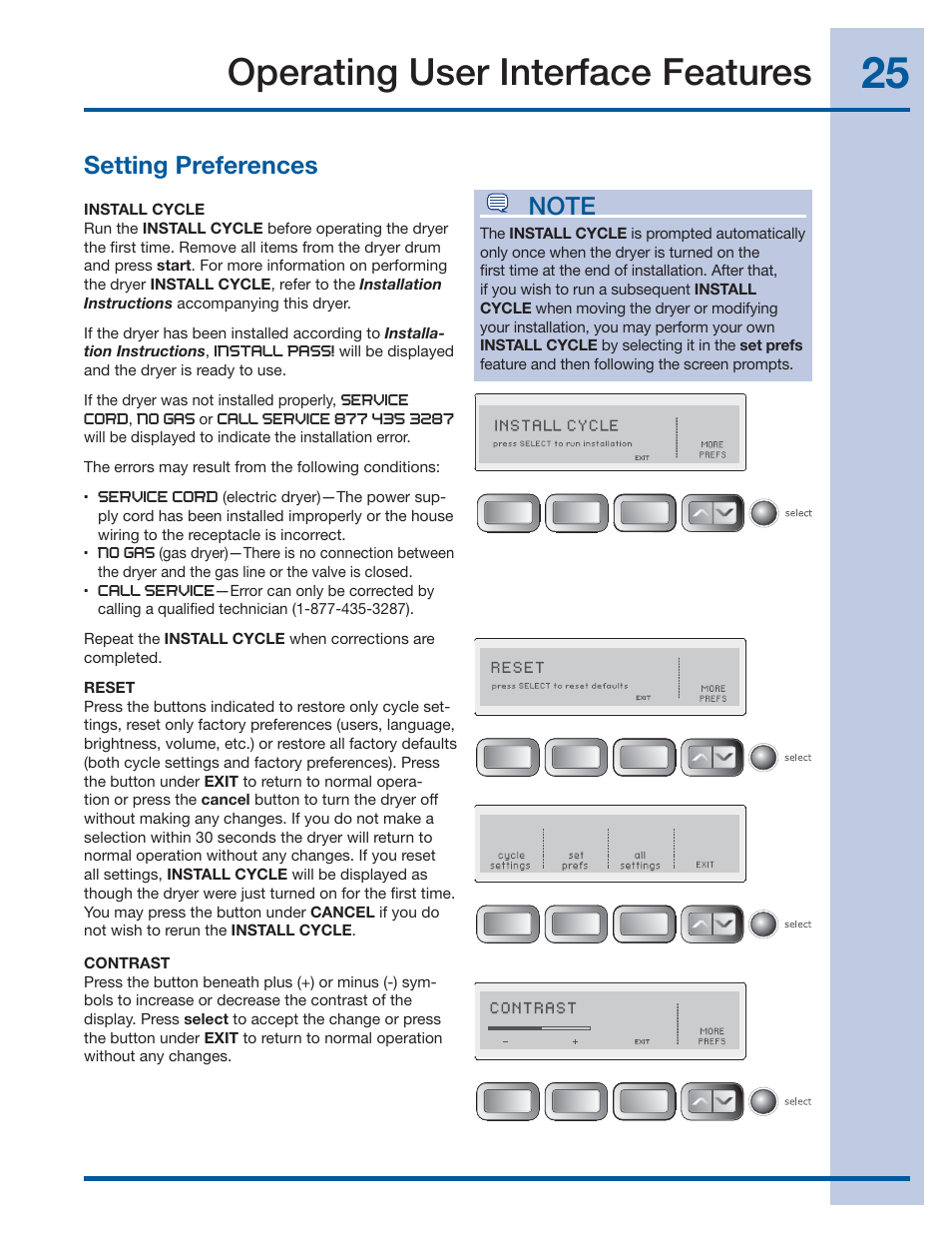Operating user interface features, Setting preferences | Electrolux EWMGD70JIW User Manual | Page 25 / 30