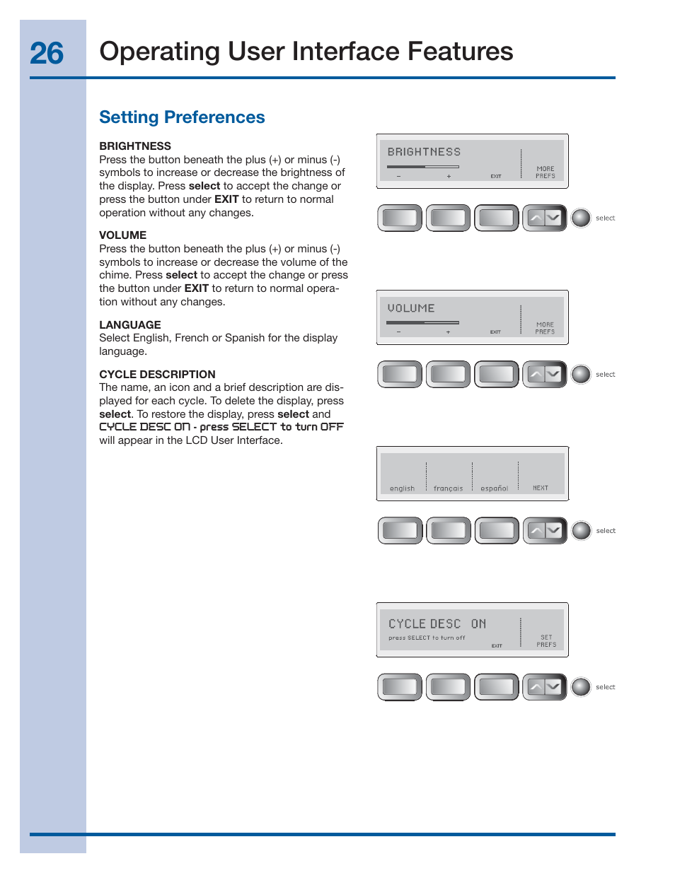 Operating user interface features | Electrolux EWMGD70JIW User Manual | Page 26 / 30