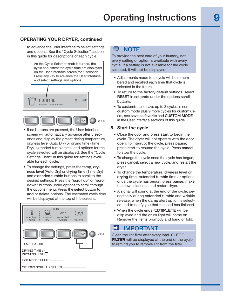Operating instructions, Important | Electrolux EWMGD70JIW User Manual | Page 9 / 30