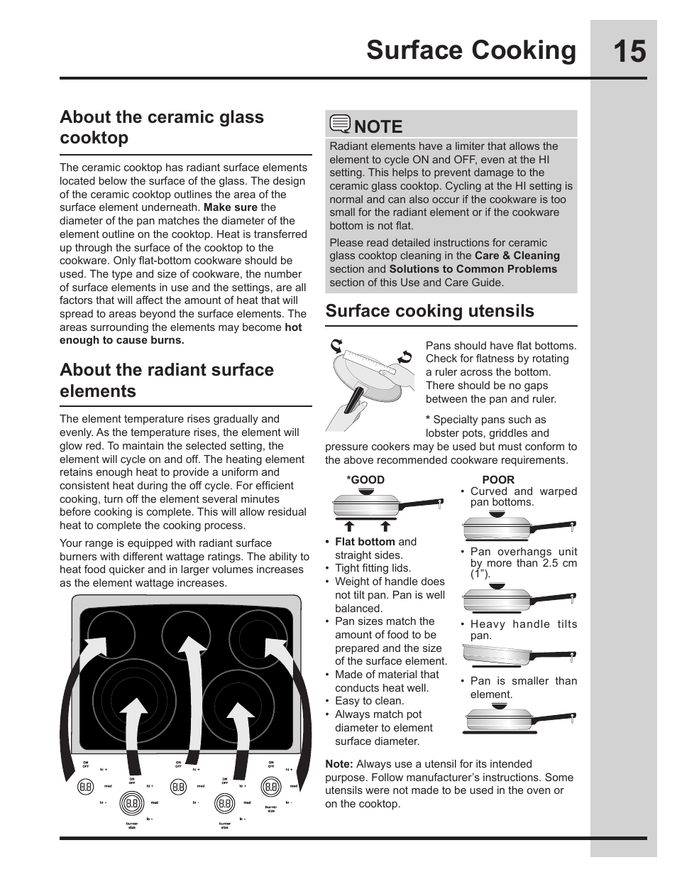 Surface cooking, Surface cooking utensils | Electrolux EW30ES65GS User Manual | Page 15 / 56
