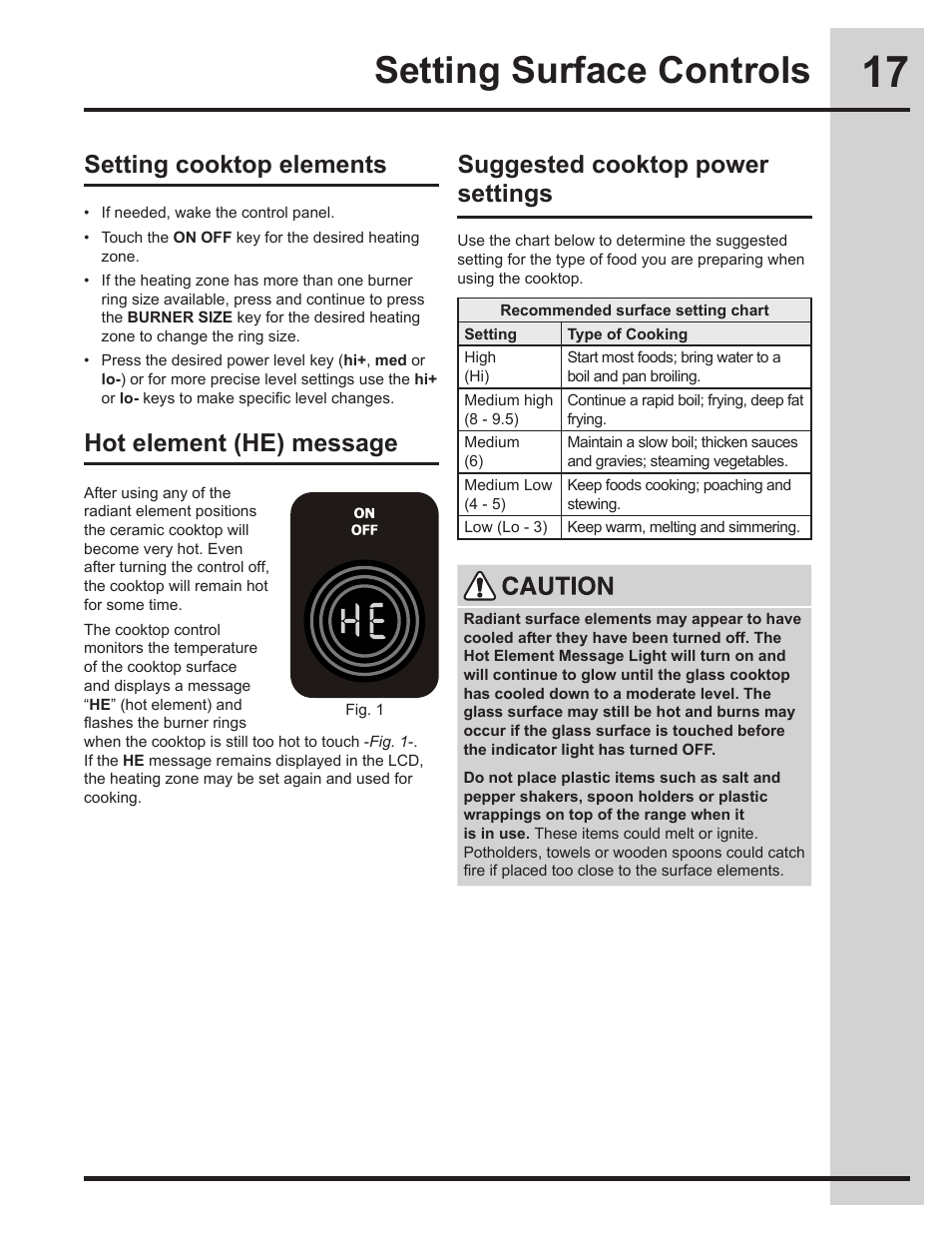 Setting surface controls | Electrolux EW30ES65GS User Manual | Page 17 / 56