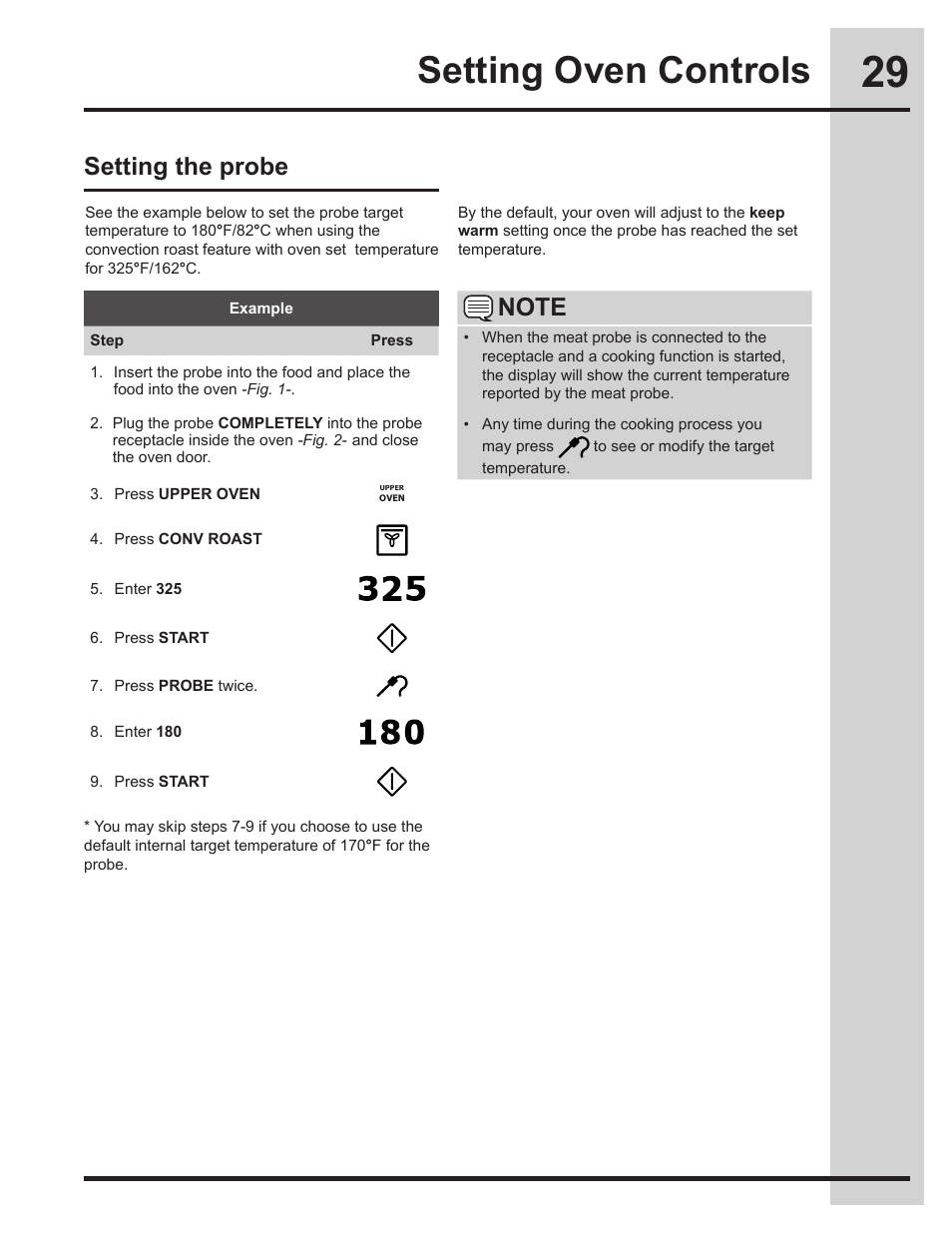 Setting oven controls, Setting the probe | Electrolux EW30ES65GS User Manual | Page 29 / 56