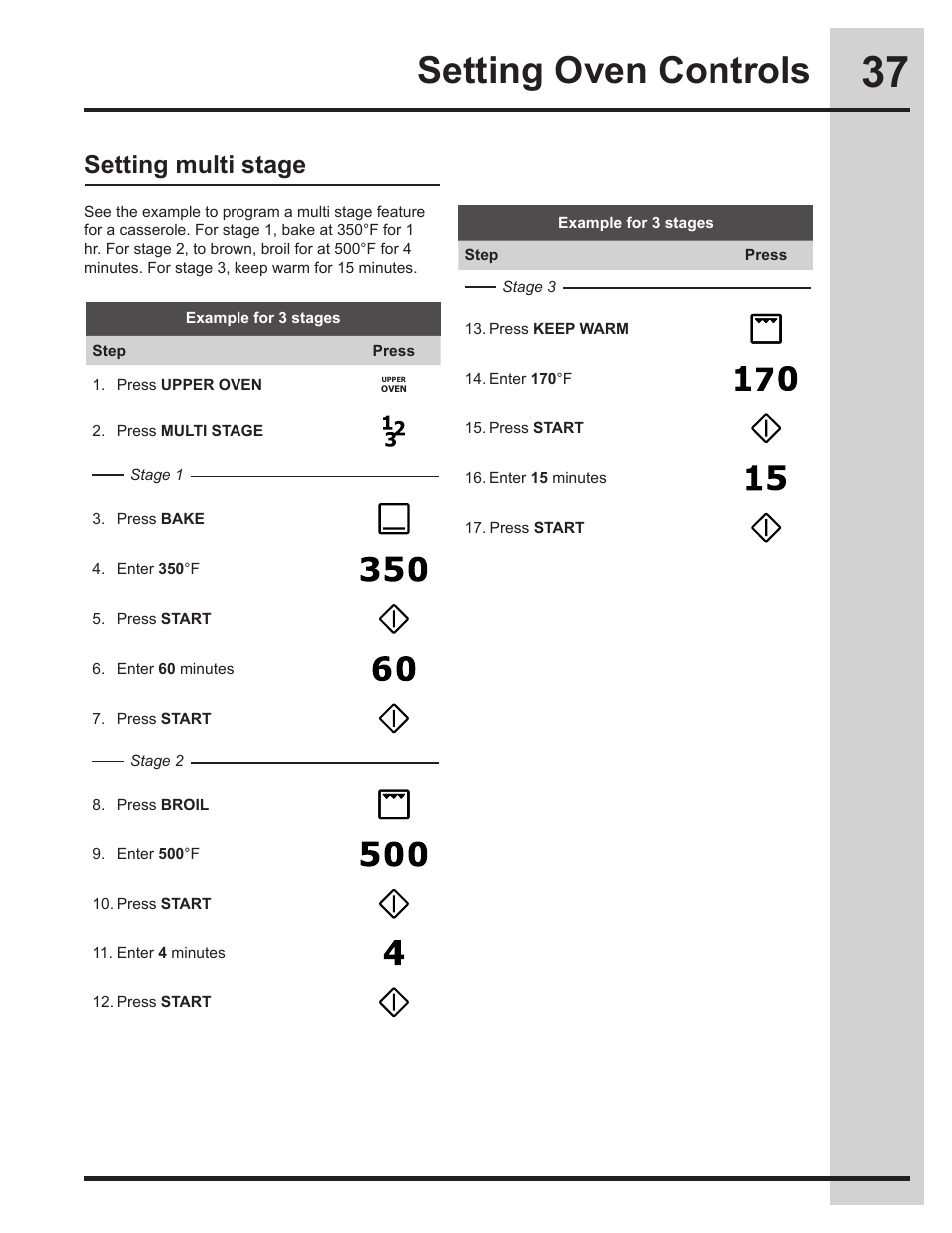 Setting oven controls, Setting multi stage | Electrolux EW30ES65GS User Manual | Page 37 / 56
