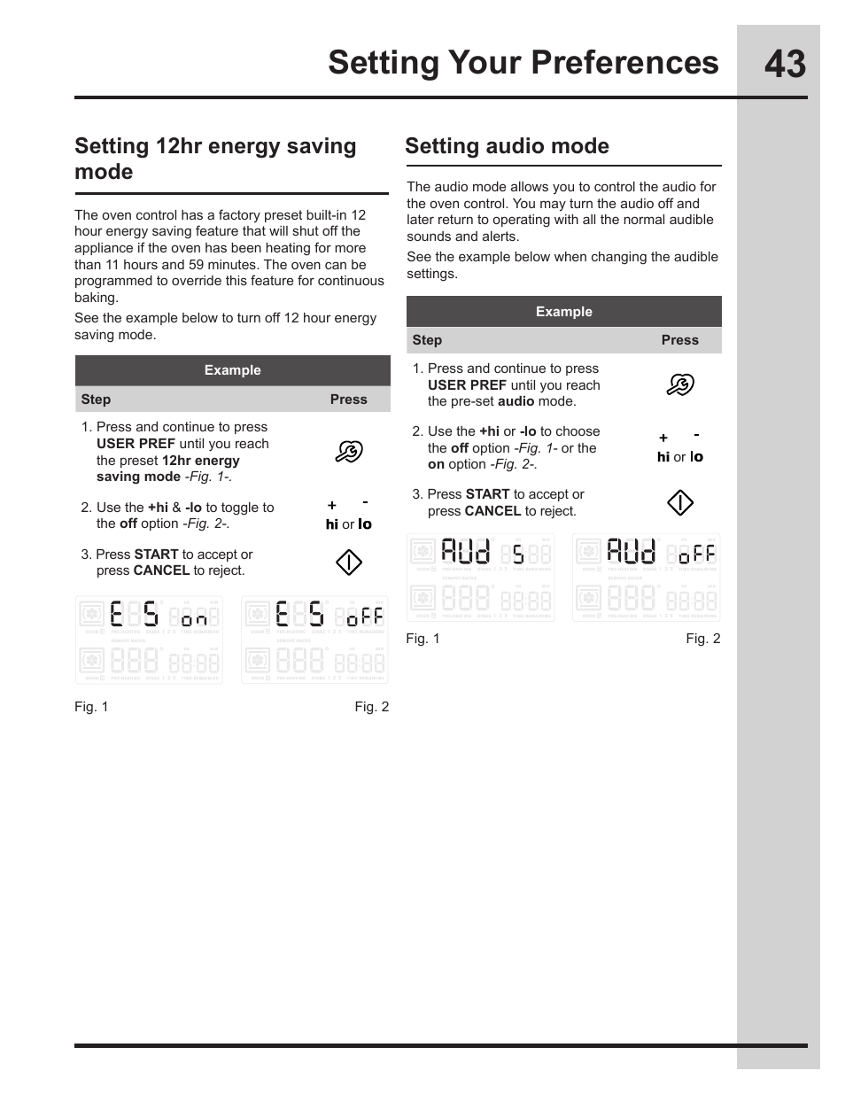 Setting your preferences, Setting 12hr energy saving mode, Setting audio mode | Electrolux EW30ES65GS User Manual | Page 43 / 56