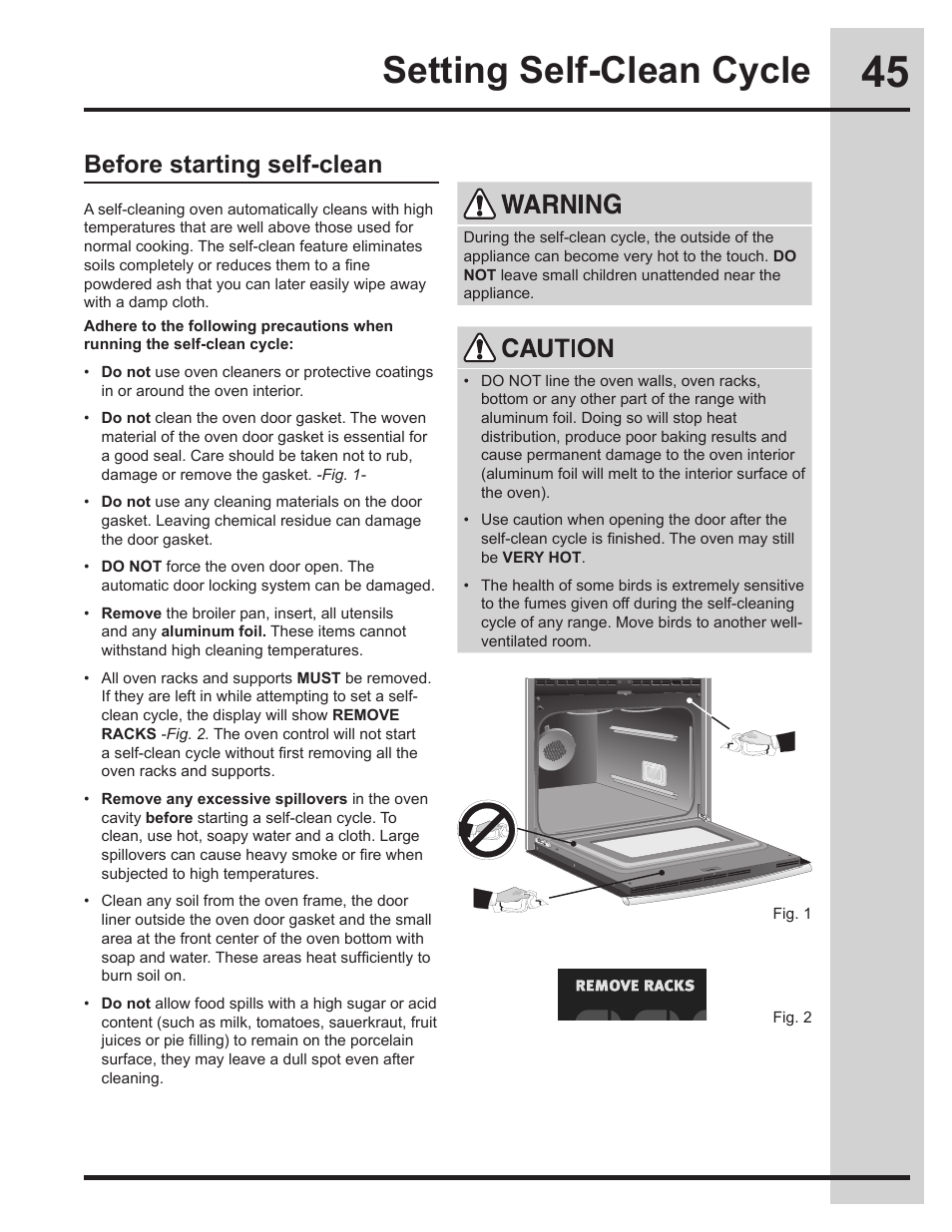 Setting self-clean cycle, Before starting self-clean | Electrolux EW30ES65GS User Manual | Page 45 / 56