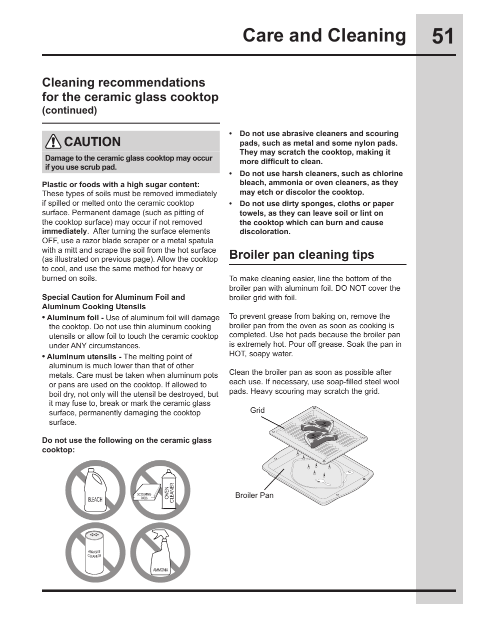 Care and cleaning, Broiler pan cleaning tips, Continued) | Electrolux EW30ES65GS User Manual | Page 51 / 56