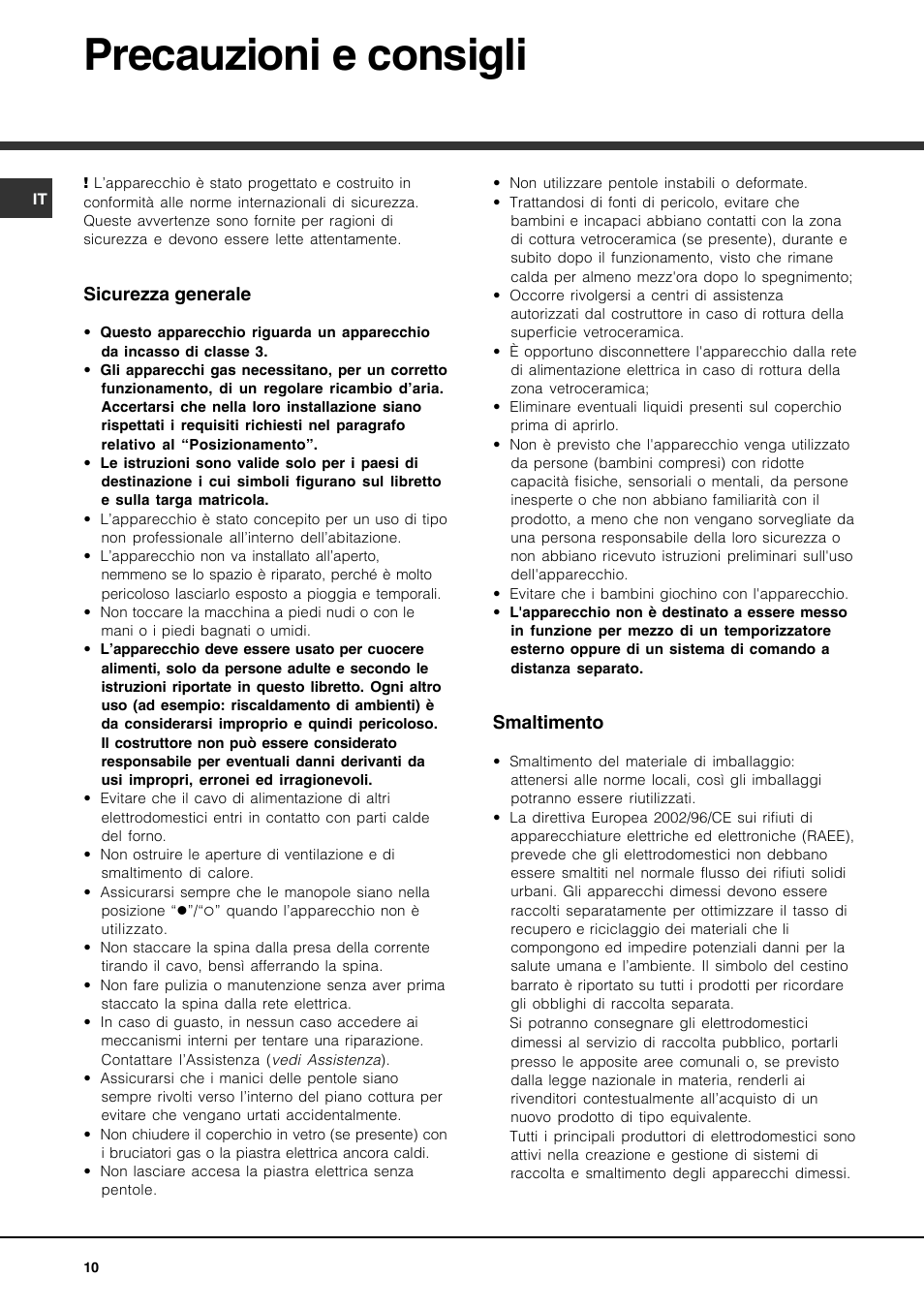 Precauzioni e consigli | Hotpoint Ariston PH 750 T (AN) R-HA User Manual | Page 10 / 52