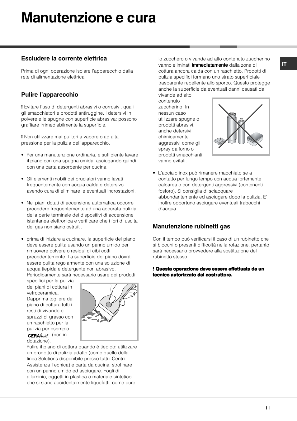 Manutenzione e cura | Hotpoint Ariston PH 750 T (AN) R-HA User Manual | Page 11 / 52