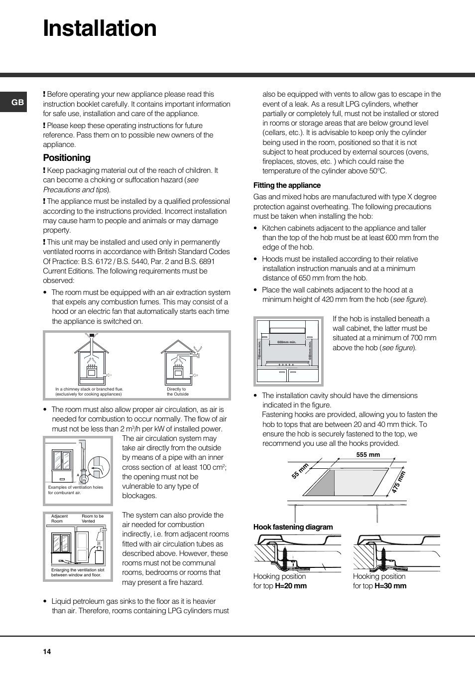 Installation, Positioning | Hotpoint Ariston PH 750 T (AN) R-HA User Manual | Page 14 / 52