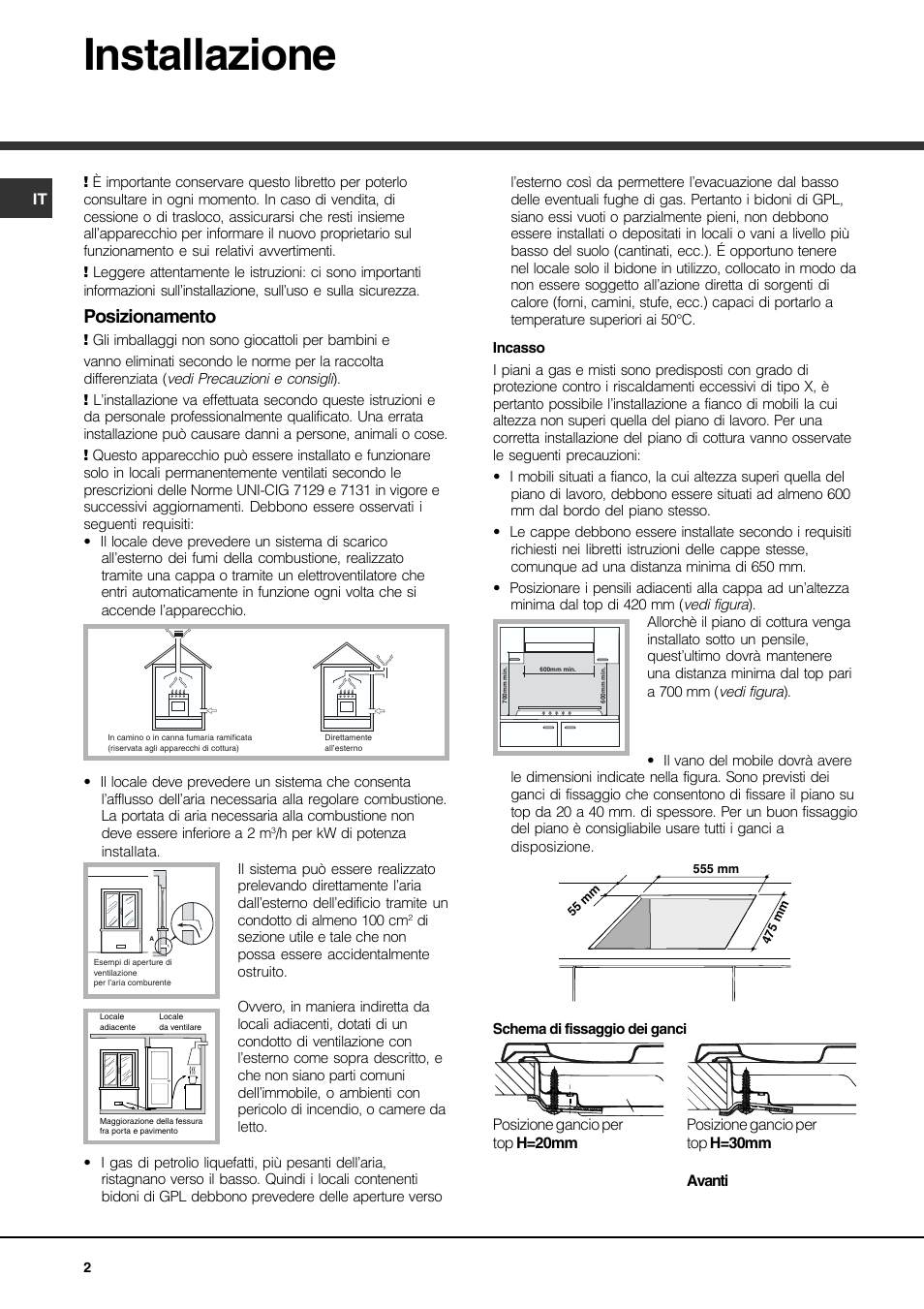 Installazione, Posizionamento | Hotpoint Ariston PH 750 T (AN) R-HA User Manual | Page 2 / 52