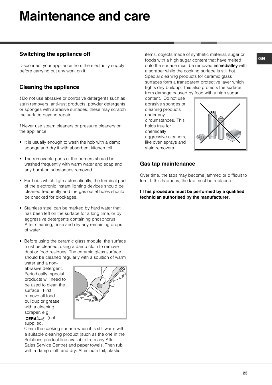 Maintenance and care | Hotpoint Ariston PH 750 T (AN) R-HA User Manual | Page 23 / 52