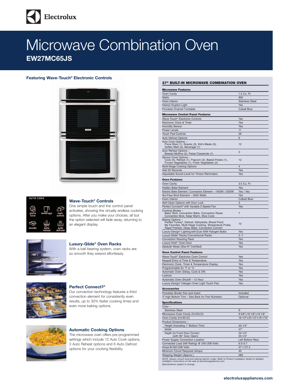 Electrolux EW27MC65JS User Manual | 2 pages