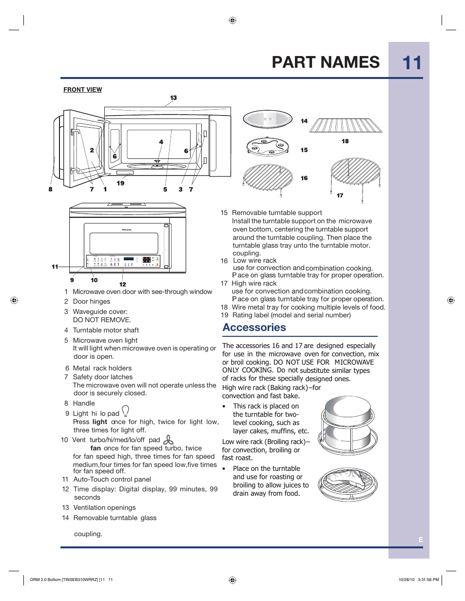 Part names, Accessories | Electrolux EI30BM60MS User Manual | Page 11 / 28