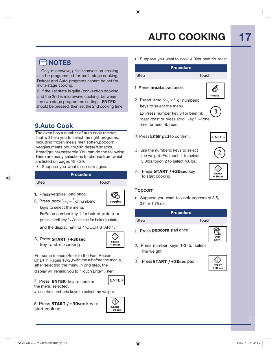 Auto cooking, Auto cook | Electrolux EI30BM60MS User Manual | Page 17 / 28