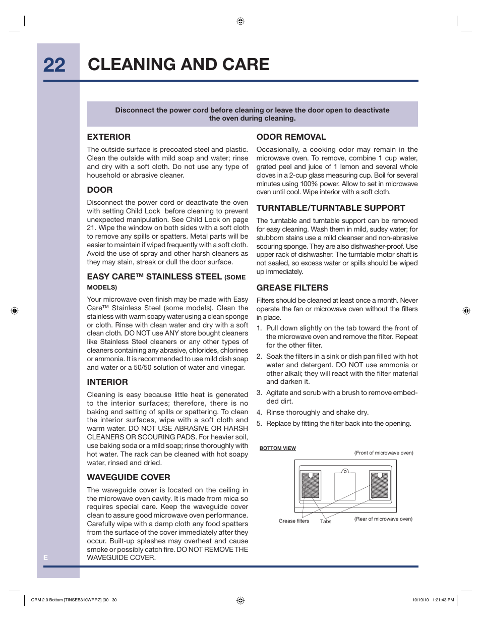 Cleaning and care | Electrolux EI30BM60MS User Manual | Page 22 / 28