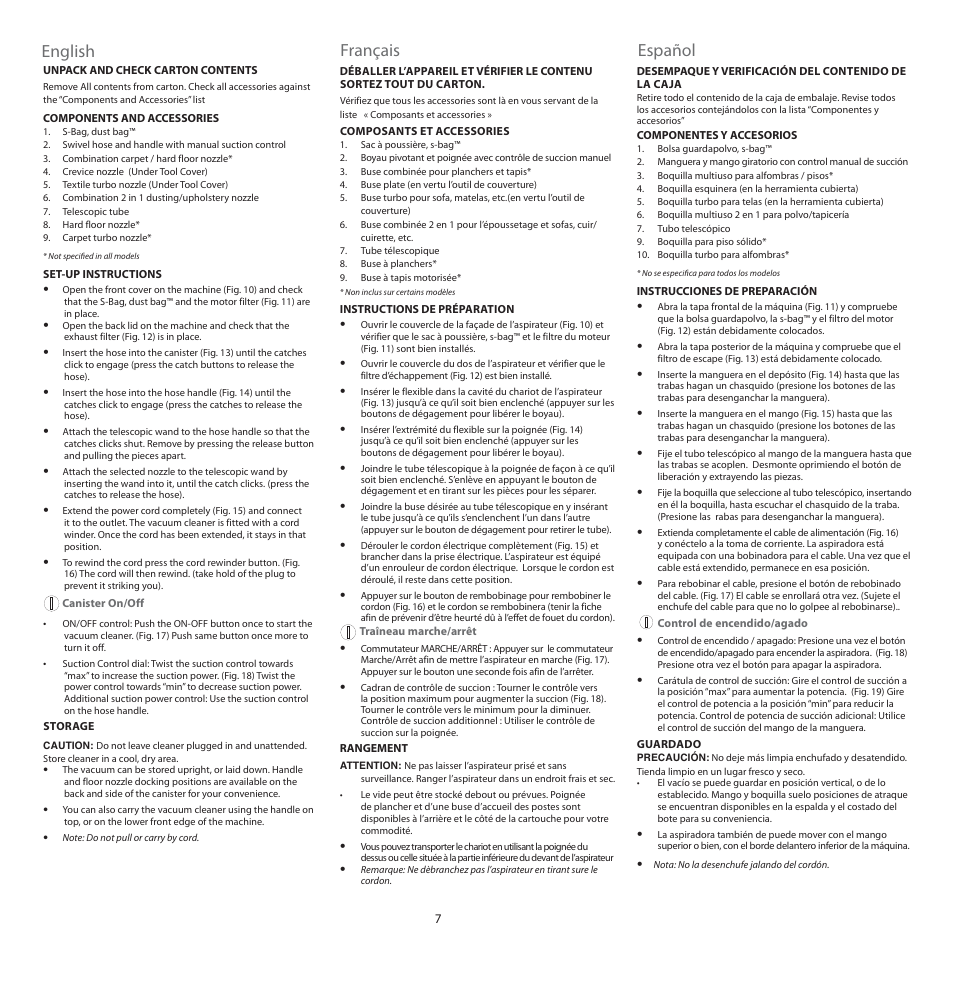 English, Français español | Electrolux EL4200A User Manual | Page 7 / 14