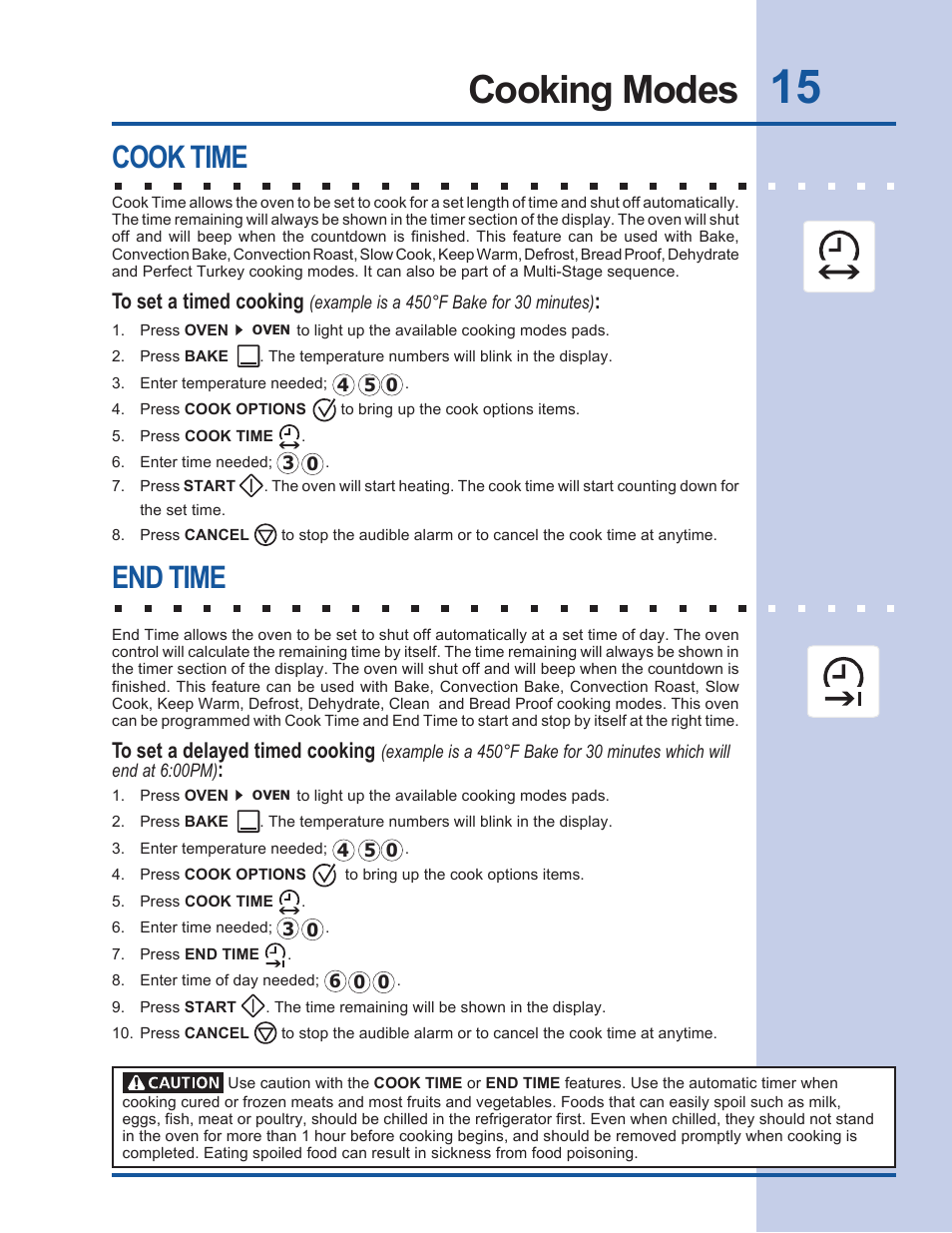 Cooking modes, Cook time, End time | Electrolux EW30EW55GS User Manual | Page 15 / 44