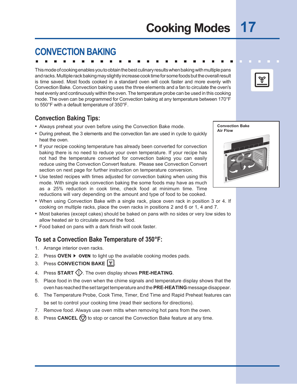 Cooking modes, Convection baking | Electrolux EW30EW55GS User Manual | Page 17 / 44