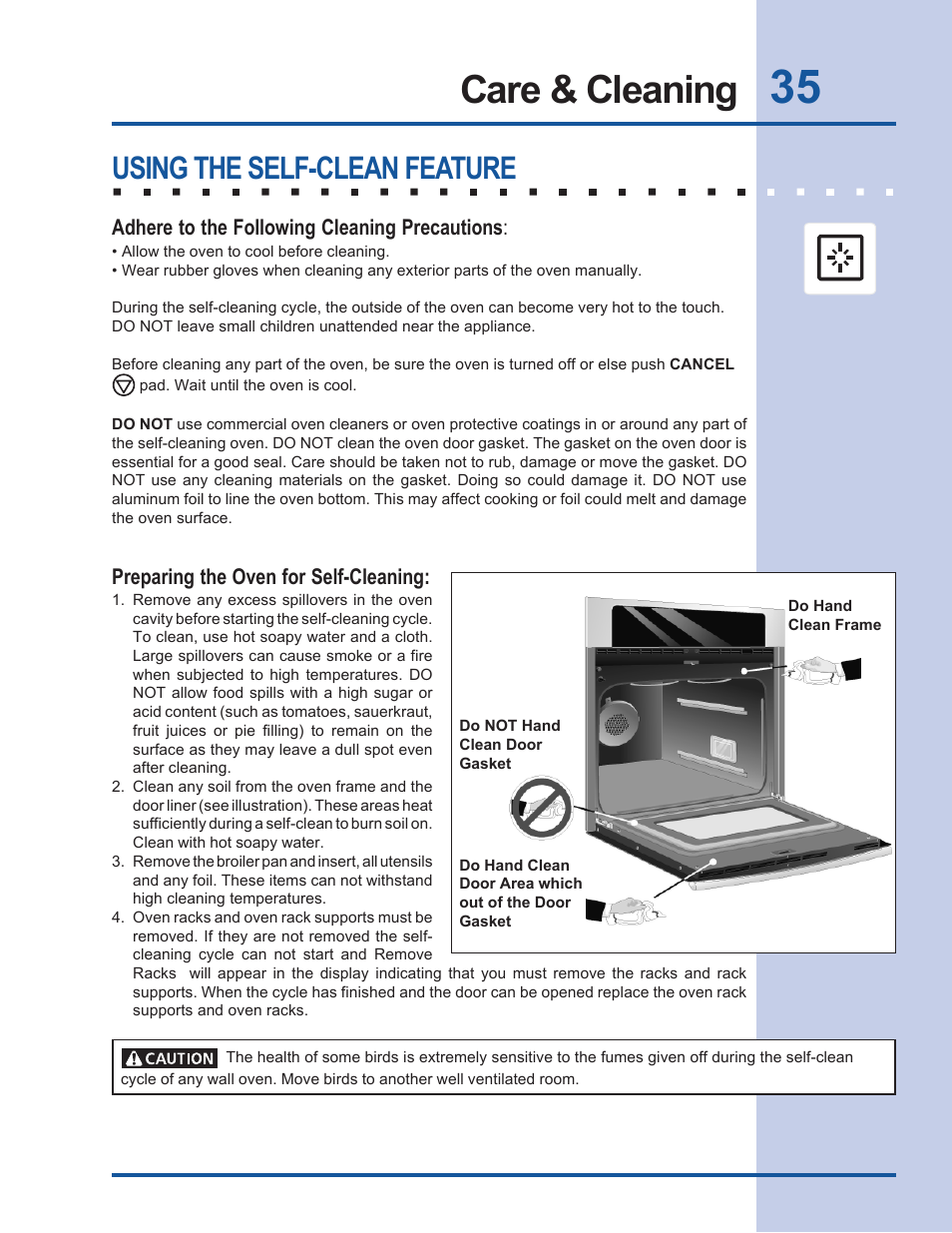 Care & cleaning, Using the self-clean feature | Electrolux EW30EW55GS User Manual | Page 35 / 44