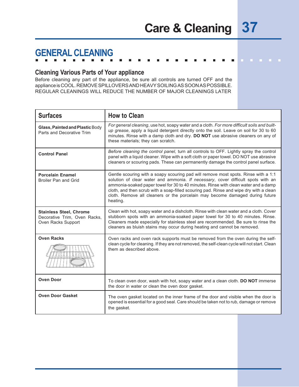 Care & cleaning, General cleaning | Electrolux EW30EW55GS User Manual | Page 37 / 44