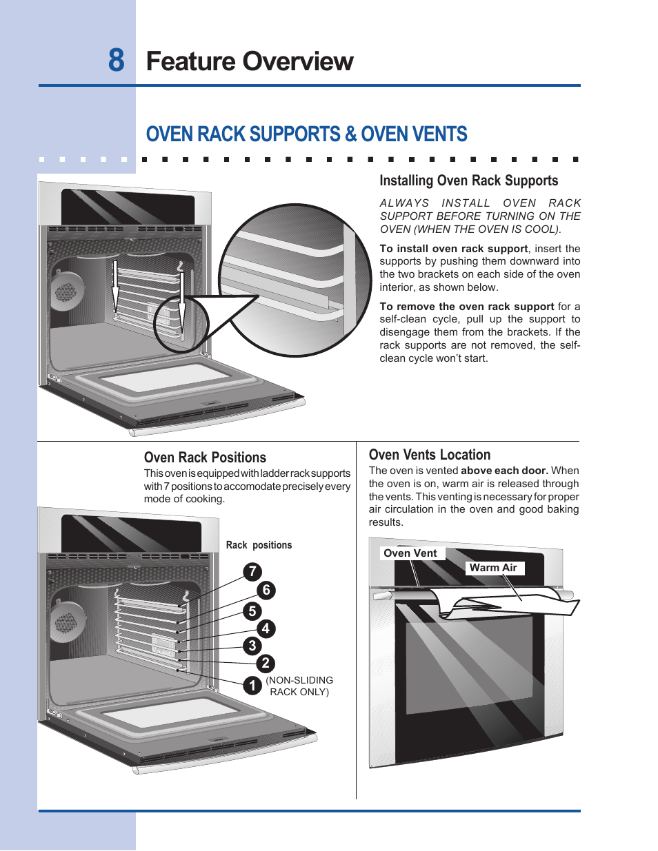 Feature overview, Oven rack supports & oven vents | Electrolux EW30EW55GS User Manual | Page 8 / 44