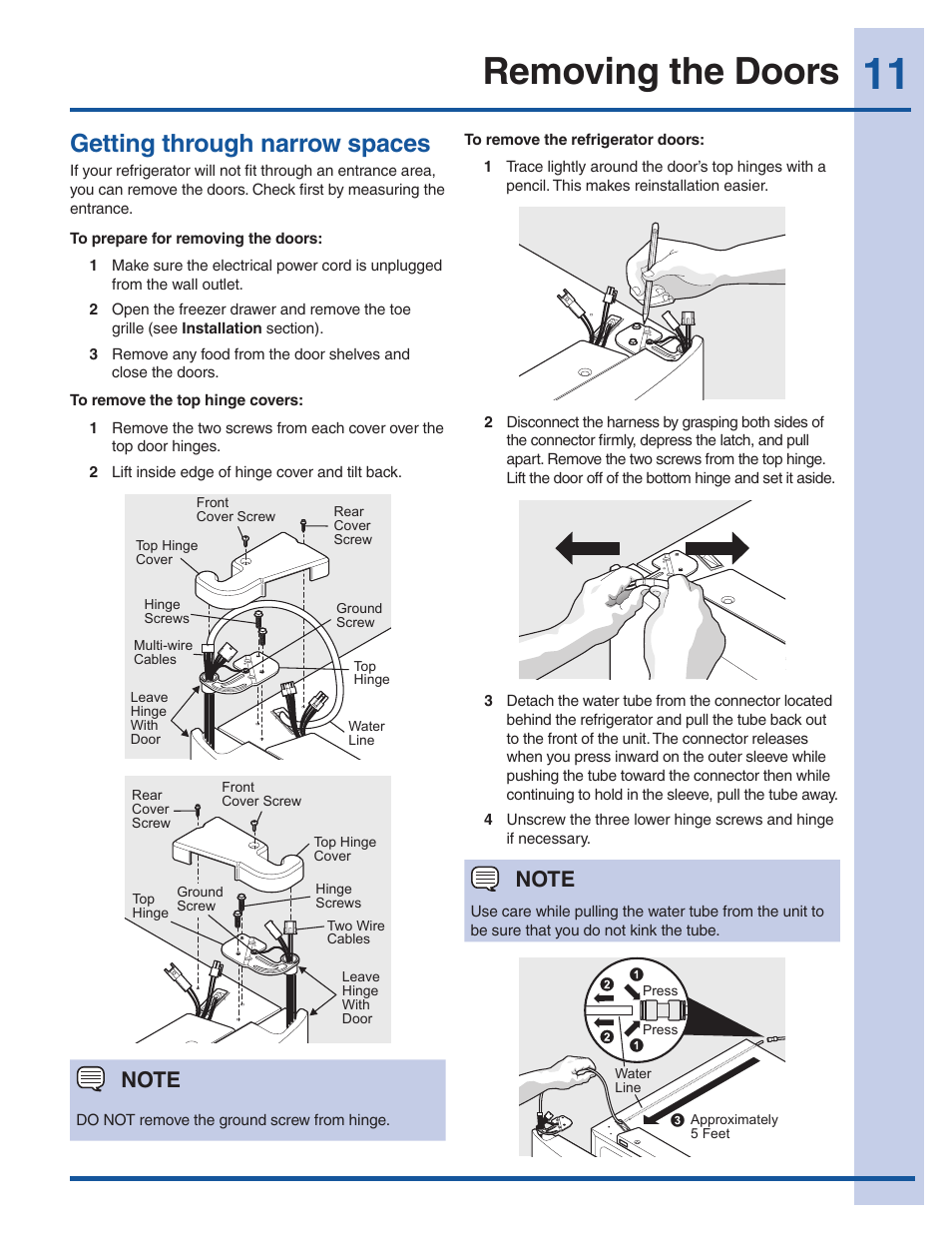 Removing the doors, Getting through narrow spaces | Electrolux EW28BS85KS User Manual | Page 11 / 39
