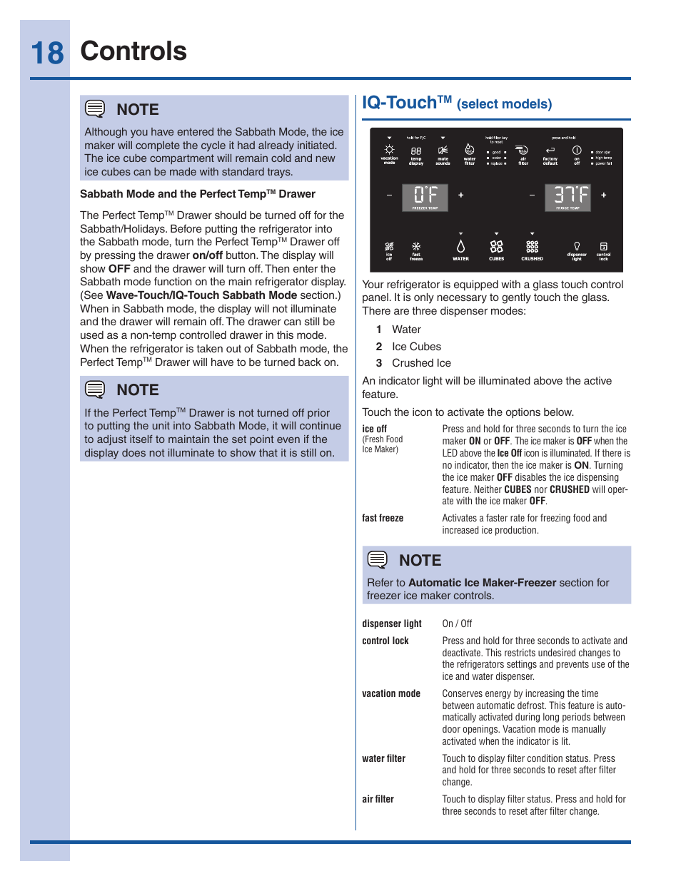 Controls, Iq-touch | Electrolux EW28BS85KS User Manual | Page 18 / 39