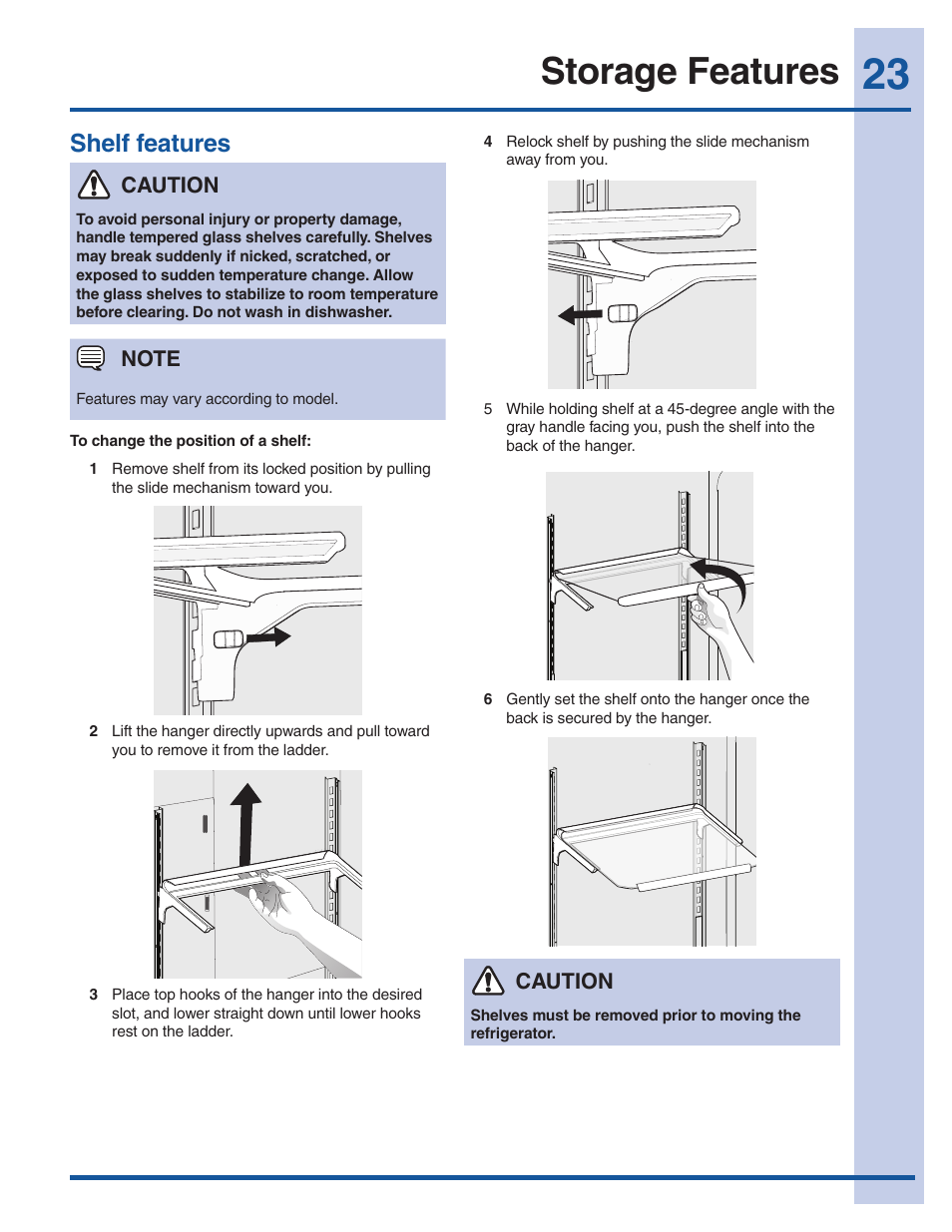 Storage features, Shelf features | Electrolux EW28BS85KS User Manual | Page 23 / 39