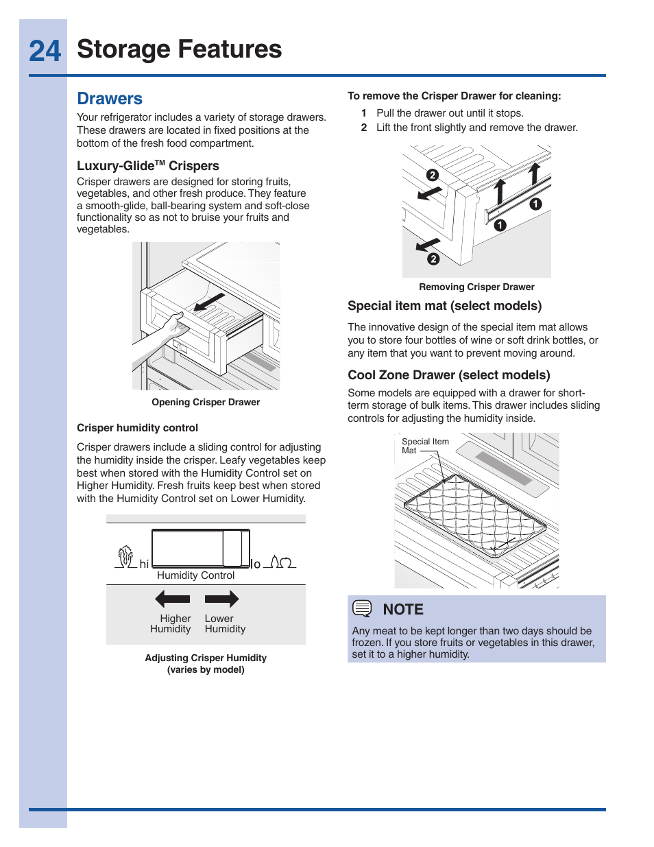 Storage features, Drawers | Electrolux EW28BS85KS User Manual | Page 24 / 39