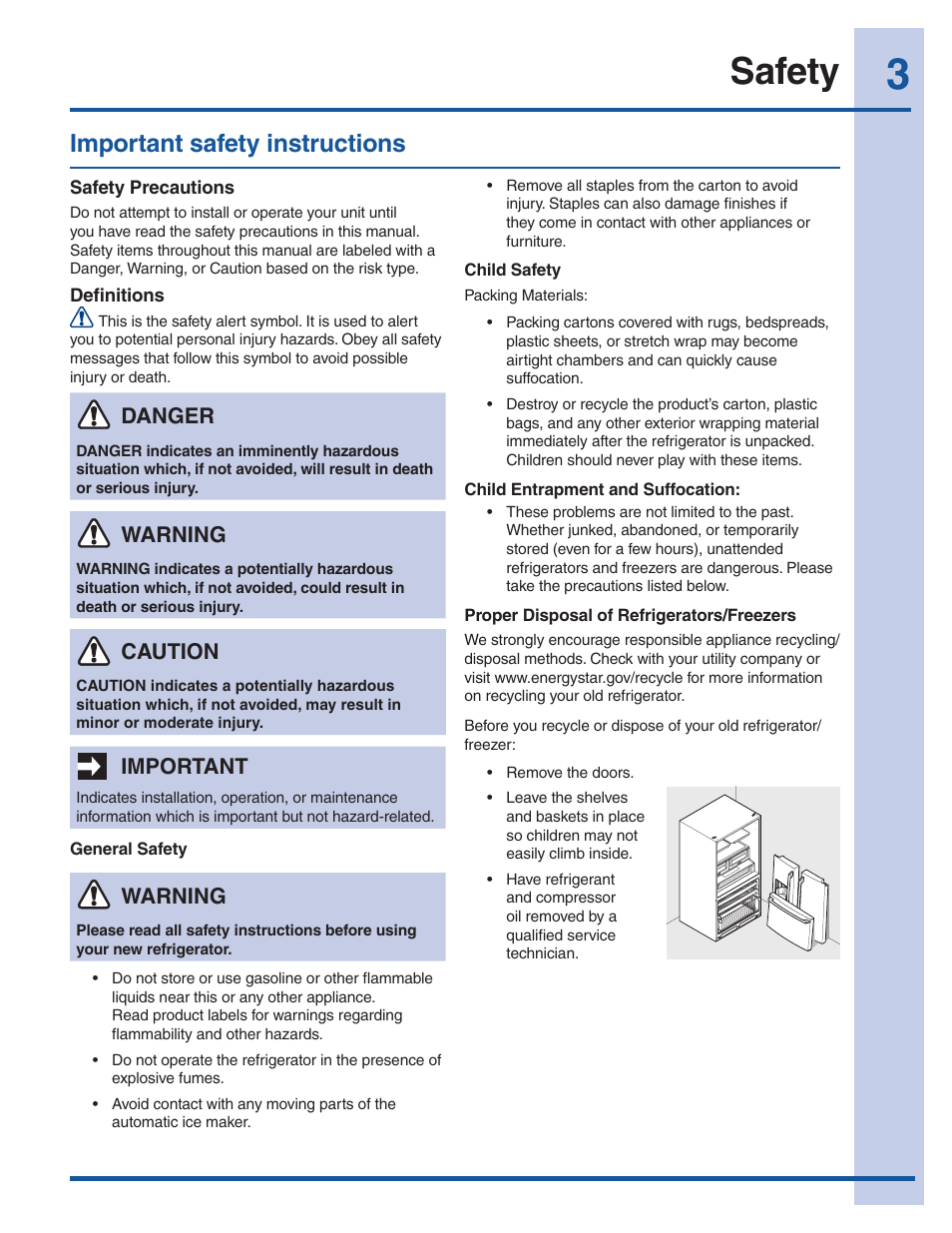 Safety, Important safety instructions, Warning | Important, Caution, Danger | Electrolux EW28BS85KS User Manual | Page 3 / 39