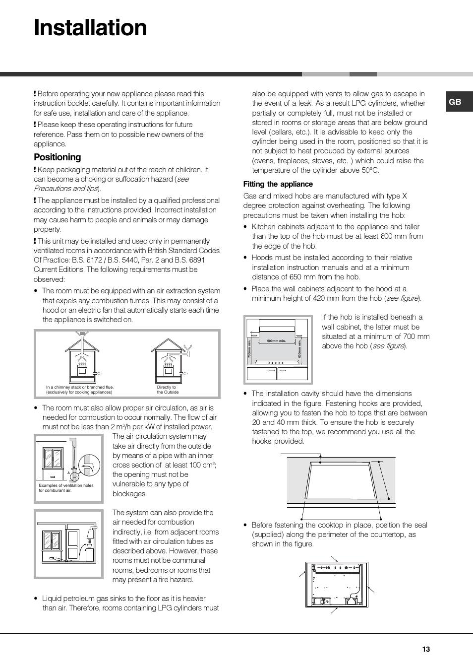 Installation, Positioning | Hotpoint Ariston TZ 751 S N (IX)-HA User Manual | Page 13 / 56