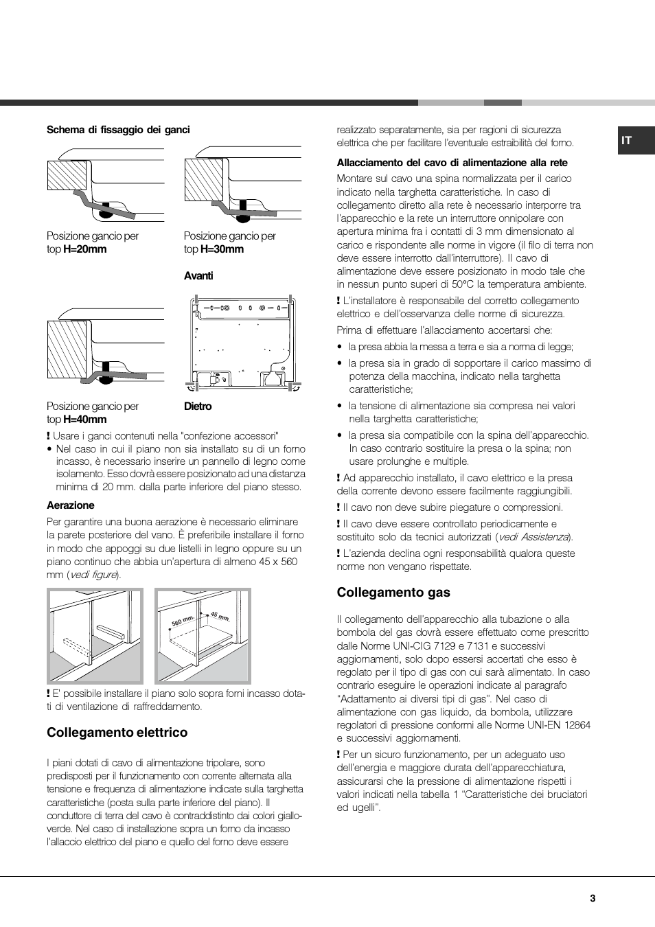 Collegamento elettrico, Collegamento gas | Hotpoint Ariston TZ 751 S N (IX)-HA User Manual | Page 3 / 56