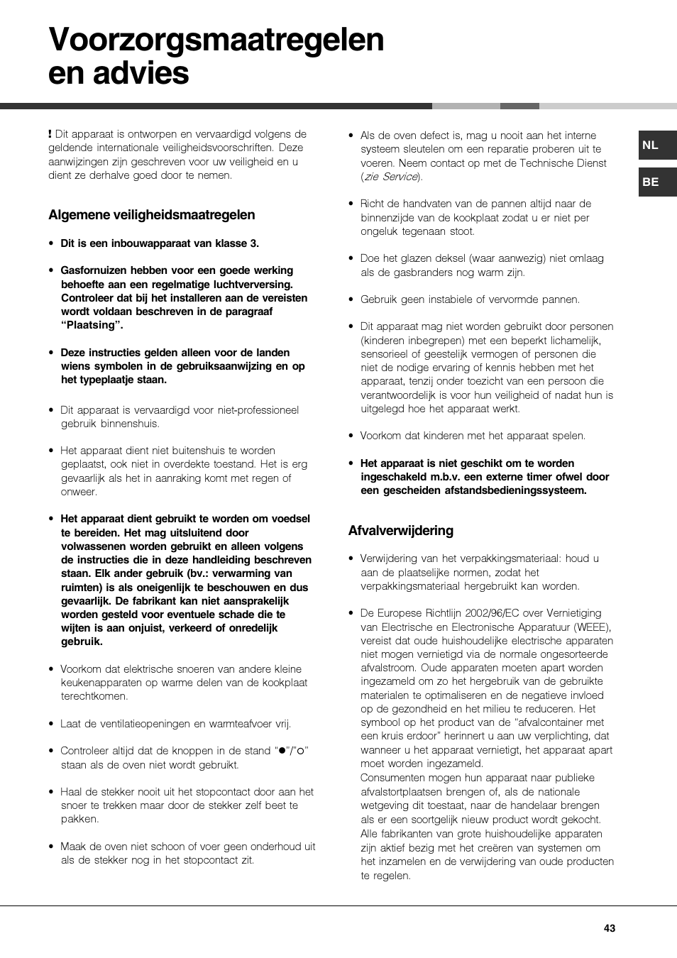 Voorzorgsmaatregelen en advies | Hotpoint Ariston TZ 751 S N (IX)-HA User Manual | Page 43 / 56
