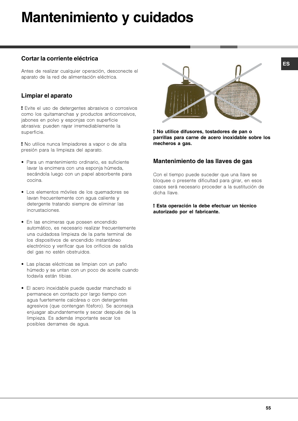 Mantenimiento y cuidados | Hotpoint Ariston TZ 751 S N (IX)-HA User Manual | Page 55 / 56