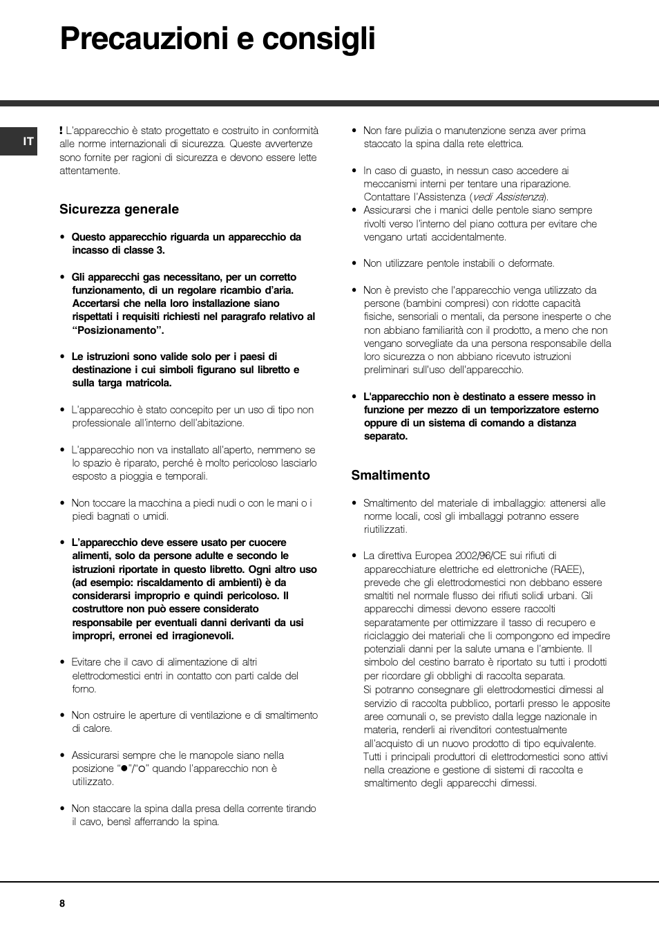 Precauzioni e consigli | Hotpoint Ariston TZ 751 S N (IX)-HA User Manual | Page 8 / 56